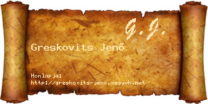 Greskovits Jenő névjegykártya